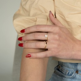 18K Gold Vermeil Criss Cross Engagement Ring | Pave X Ring Contemporary Criss-Cross Band | Double Band Solitaire Ring Promise Ring (Size 8)