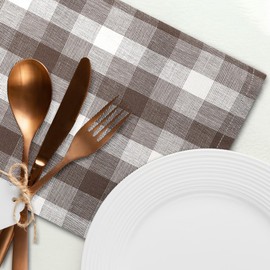 Gratico Dinner Napkins Set of 12 Cloth Napkins Buffalo Plaid Brown/Ivory Colors Premium Over Sized Blue Cloth Napkins with Mitered Corners, Ultra Soft, Durable Hotel Quality