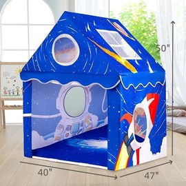 Space Tent With Mat & LED Star Lights, Boys And Girls Play Tent Indoor And Outdoor Games, Play House With Windows 47" X40" X 50" - Color: Pinkish purple