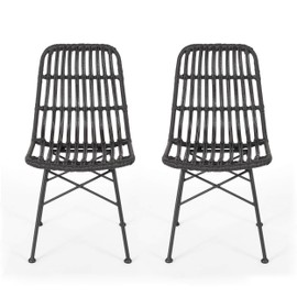 Christopher Knight Home Sawtelle Assisi Indoor Wicker Dining Chairs (Set of 2), 18.25 "W x 24 "D x 35 "H, Gray and Black