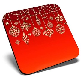 Great Single Coaster Square - Christmas Baubles Red Vintage |Glossy Quality Coasters | Tabletop Protection for Any Table Type #15629