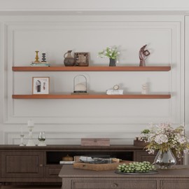 60 Inch Long Wooden Floating Shelves for Room Wall, Natural Wood Floating Shelves Wall Mounted Kitchen Shelf for Living Room, Bedroom, Kitchen,Bathroom, Storage, Set of 2