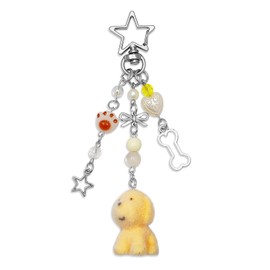 Nalefow Cute Dog Keychain Fuzzy Dog Puppy Decor Keychain Aesthetic Y2K Purse Bag Charm Stylish Dog Pendant Keychains Accessories (Orang)