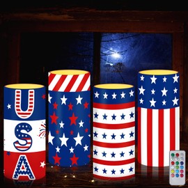 American Flag LED Candles 4th of July Flameless Candles Independence Day Battery Operated Candles USA Stars Patriotic Candles with 18-Key Remote Timer Set for Holiday Festival Table Decorations