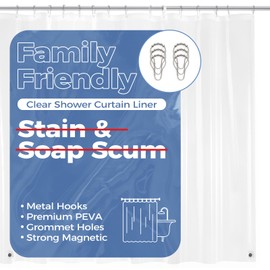 downluxe Clear Shower Curtain Liner with Magnets, Plastic Shower Liner, 36" W x 72" L Lightweight Shower Curtains for Bathroom(4G Clear with 6 Hooks, 1PC)