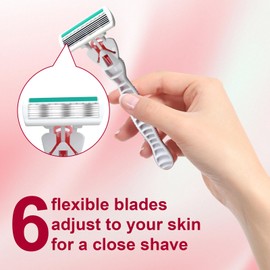 40 Pcs Disposable Women Razors, Include 3 Non Slip Handles and 36 Refill Blades and 1 Dedicated hook, 6-Blade Travel Essentials Sensitive Skin Shaving Razor Set (Pink)