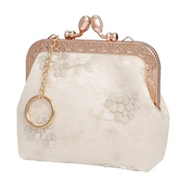 Firclfuy Fabric Coin Purses for Women Girls Elegant Purse Portable Embroidered Lace Small Purse with Key Ring Coin Purse Coin Bag Wallet for Women Gifts, White, Modern