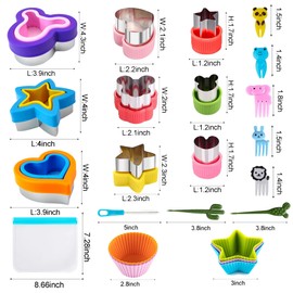 Makmeng Uncrustables Sandwich Cutter for Kids, 30Pcs Cookie Cutters and Sealer Set, Bread Pancake Sandwich Maker for Kids Bento Lunch Box - Vegetable Fruit Cutter Mold with Sandwich Bags & Forks