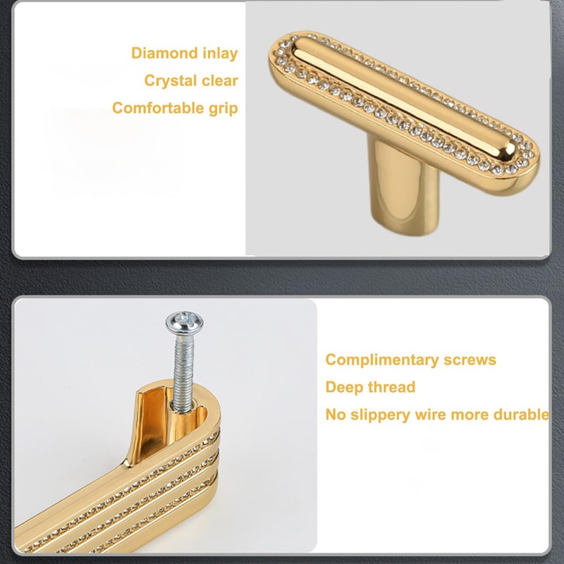LFWATAXY 4PCS Gold Diamond Handle, Gold Crystal Knobs, Sparkle Diamond
