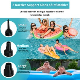 Air Pump for Inflatables - Electric Air Mattress Pump with 3 Nozzles, Portable Quick-Fill Inflator Air Pump for Inflatable Boat, Air Mattress Beds, Swimming Ring, Compatible with Home and Car Adapter