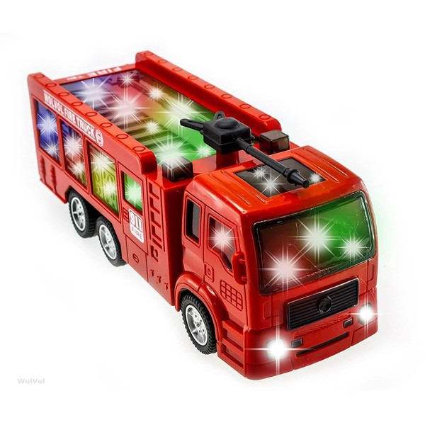 WolVolk Electric Firetruck - Unstoppable Adventure with Stunning 3D Lights and Sirens Fire Truck Toys for 3 Year Old Boys