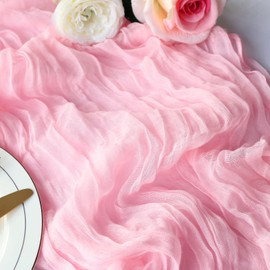 Dekafri Pink Cheesecloth Table Runner 12 Pack 120 Inch Light Pink Cheese Cloth Table Runner 10ft Long Gauze Table Runners for Wedding Decor Bridal Shower Baby Shower Party Table Decorations