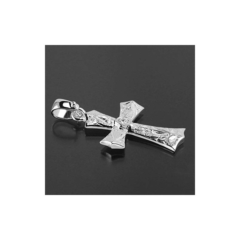 Leilani Hawaiian Jewelry Cross Scroll Engraved Pendant Necklace, Men's, Silver