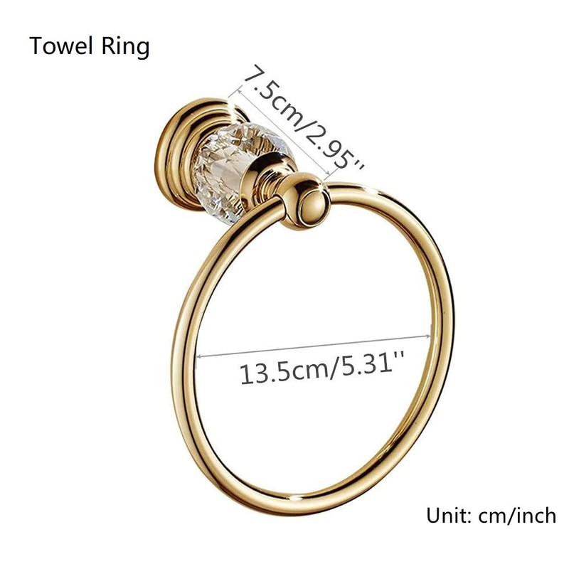 WOLIBEER Crystal Gold Toilet Paper Holder Hand Towel Ring Crystal