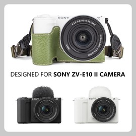 MUZIRI KINOKOO Sony ZV-E10 II Camera Case, PU Leather Protective Case for Sony Alpha ZV-E10 II/ZVE10 II Camera with 16-50mm Lens, Detachable Pouch with Shoulder Strap and Storage Bag, Green,