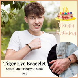 LynixTrade Birthday Bracelet 16 Year Old Gifts for Boys, Gifts for 16 year old boys Unusual Tiger Eye Bracelet Birthday Presents for Son Grandson Brother Nephew Friend