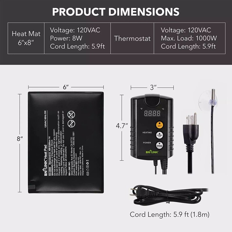 BN-LINK Durable Reptile Heating Pad 6X8 with Digital Thermostat