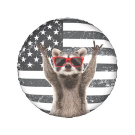 Funny Raccoon Spare Tire Cover Black White American Flag 15 Inch Wheel Protector for Truck SUV Trailer Camping Rv Tire Covers