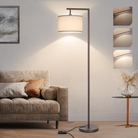 Fully Dimmable Floor Lamp Brown, Arc Floor Lamp for Bedroom with Adjustable Hanging Shade & Foot Switch, Modern Standing Lamp Corner Light Reading Lamp for Living Room, Office, LED Bulb Included