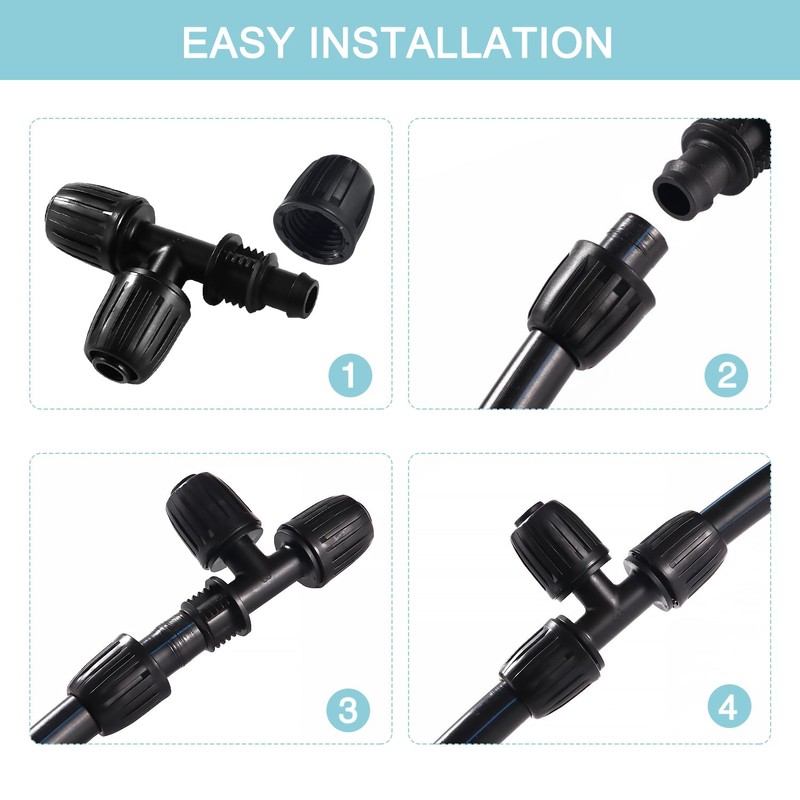 VooGenzek 10 PCS 16mm Drip Irrigation Fittings, Barbed Tee Connector,