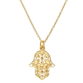 Oobi Doop Gold plated sterling silver Hamsa hand of Fatima pendant necklace with adjustable chain and jewellery gift box