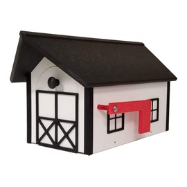 DutchCrafters Large Farmhouse Mailbox, Durable Plastic Barn Mailboxes for Outside, Post Mount Mail Box with Flag, Barnhouse Style - Amish Made in America (Black and White)