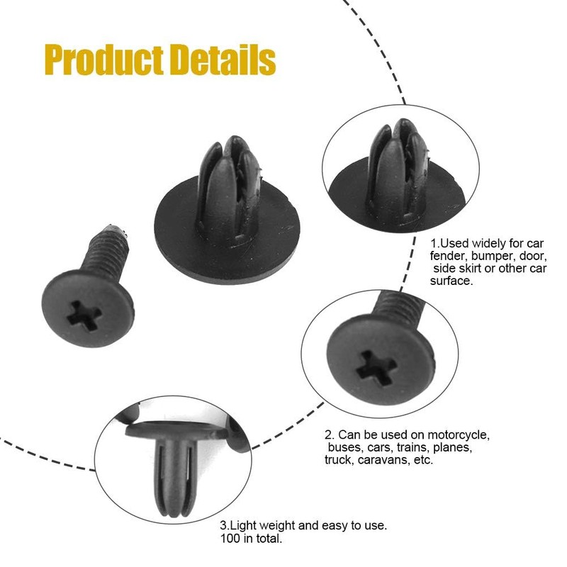 100 Piezas Clips de Sujeción para Coche,6mm de Clips de