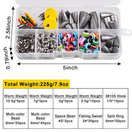 Texas Rig Carolina Fishing Rig Kit,80/182pcs Bass Fishing Tackle Set Included Worm Sinkers Weights Barrel Swivel Fishing Beads Split Ring Offset Worm Hooks