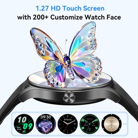 Fitpolo Smart Watches for Men/Women (2 Bands), 1.27" Round Smartwatch Fitness Tracker with Bluetooth Calls (Make/Answer), Heart Rate/SpO2/Sleep Monitor, 7 Days Battery, IP68 Waterproof - Black