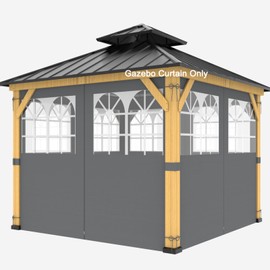 10ft x 10ft Gazebo Curtains,Privacy Replacement Sidewall with Church Window,4-Panel Universal Shade Curtains Set,Protecting Side Walls (Only Curtain)-Grey