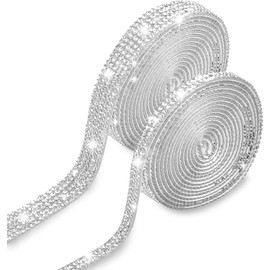 LAGAHS 2 Yards Silver Rhinestones Ribbon, Rhinestone Diamond Stickers for Clothes Craft, Self Adhesive Stick on Silver Gems, Bling Decorations for Bedroom DIY Arts Crafts