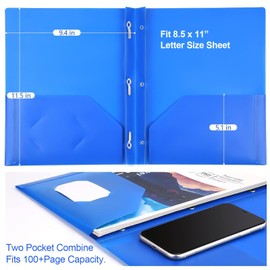 KTRIO Plastic Pocket Folders with Prongs, Colored Heavy Duty Pocket Folders with Business Card Slot, Letter Size, File Fasteners, for School Office