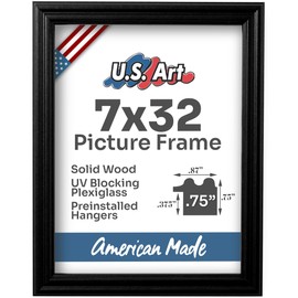 US Art 7x32 Black Picture Frame .75" Inch Wide - Handmade Solid Wood Frames with Preinstalled Hangers and UV Blocking Plexiglass Frames