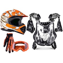 Typhoon Kids Pee Wee Off Road Gear Combo Helmet Gloves Goggles & Chest Protector - Orange (Large)