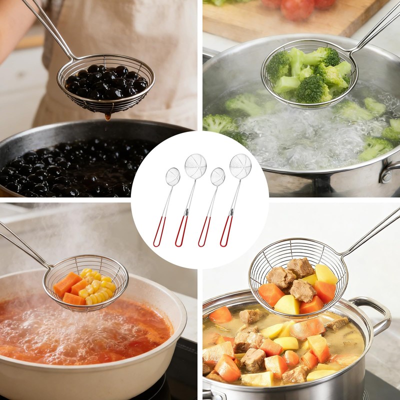 4 Pezzi Colino per Fonduta in Acciaio Inox, Schiumarola con