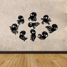 Octopus Sticker Decal-Little Funny Octopus Sea Ocean-Wall Decals Stickers-Animal Nursery-Bathroom Childroom Pool Wall Decor-BxSxK00-08-48-44x70 in