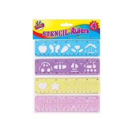 STENCIL RULERS -4 Pack Fun Stationery Kids Children School Art Crafts Draw
