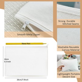 Koolmox 30 PCS 8x5'' White Makeup Bag Set with Zipper Customizable Cotton Canvas Pouches for DIY Arts and Crafts, Cases to Tie-Dye for Cosmetic Items, Stationary, Party Favors