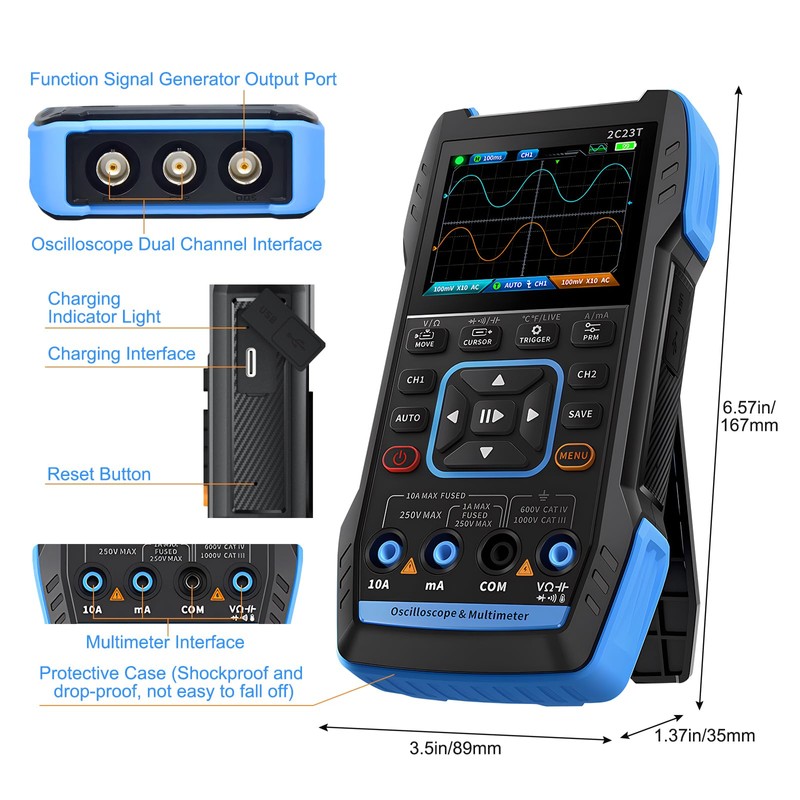 3 in 1 Handheld Oscilloscope Multimeter DDS Generator with 2
