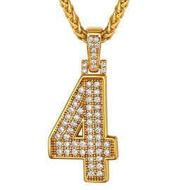 Richsteel Necklaces For Teenage Girls Punk Hip Hop Jewellery Number 4 Gold Pendant Rapper Necklace Men