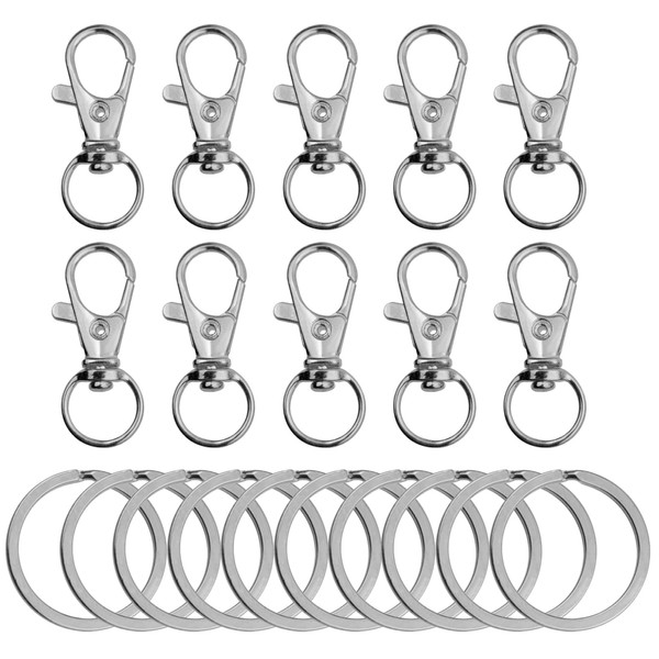 10 Pack Silver Snap Hooks and Key Rings, 5Pcs Keychains