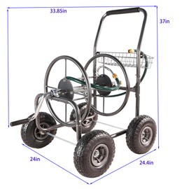ZJMTOCYU Effortless Watering with Portable Garden Hose Reel Cart, 4 Wheels, Rust Resistant, Storage Basket, Heavy Duty, Dark Grey