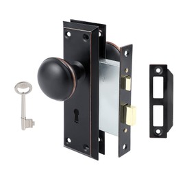 Toptotoo Mortise Lock Set for Interior Door, Vintage Antique Door Knobs with Lock and Skeleton Key, Old Door Knob Replacement Fits 1-3/8 in 1-3/4 in, Classic Oil Rubbed Bronze Finish