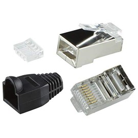 Odedo Pack of 20 Black Cat6 Crimp Connectors Metal Shielded with Axle Guides Type and Snagless Network Scalable Network Connectors RJ45 CAT6 Crimp Connectors Modular Plug Shielded Connector with Insert