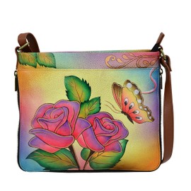 Anna by Anuschka Women's Leather Expandable Crossbody, Rose Butterfly