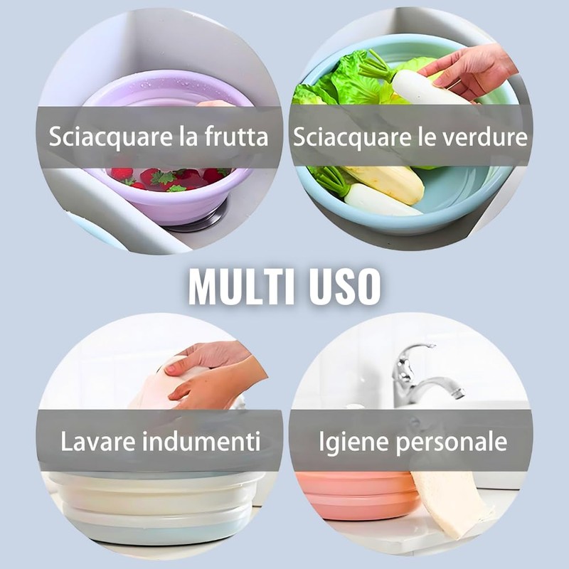 SIC Multi-purpose Folding Bowl, Portable Thermoplastic Rubber, Round Shape, Space-Saving,