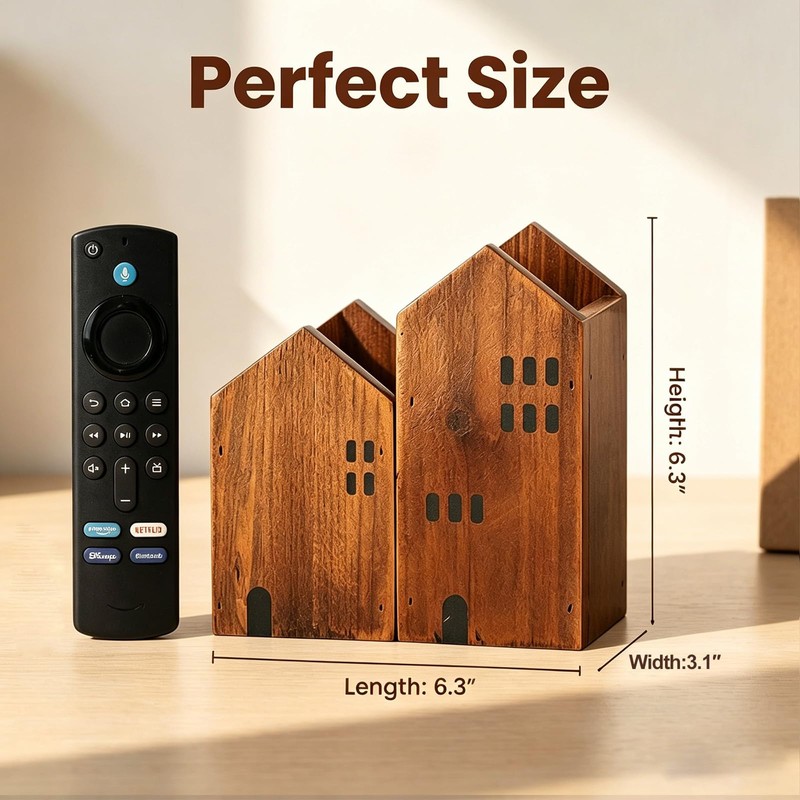 DAWASAPAT Wooden House Remote Control Holder/Remote Caddy & Desktop Organizer