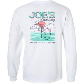Joe's Surf Shop Men's Flamingo Logo Long Sleeve Tee-L-White/c