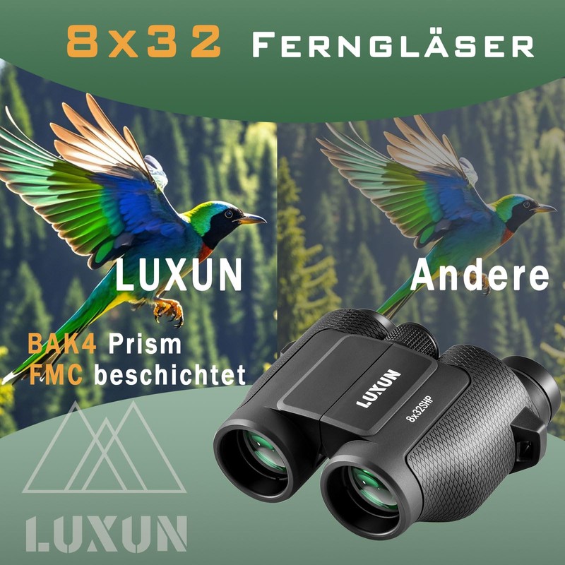 LUXUN 8 x 32 Small Binoculars Adult Compact Binoculars for
