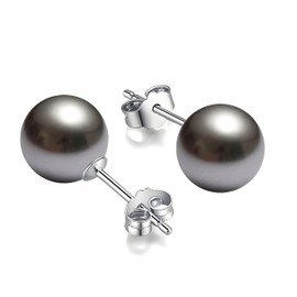 Schmuckwilli Pearl Earrings for Women and Girls - with Grey Round Pearls - Elegant Earrings with Mallorca Shell Pearls for Any Occasion - Stud Earrings - Pearl Earrings, Pearl Pearl Shell, Pearl